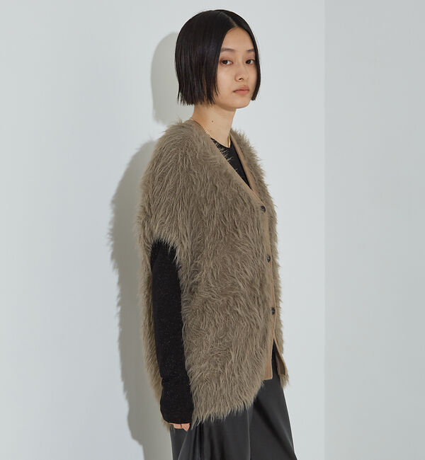 NOMINE「ロング フェザー ニットベスト カーディガン」|ベスト・ジレ|