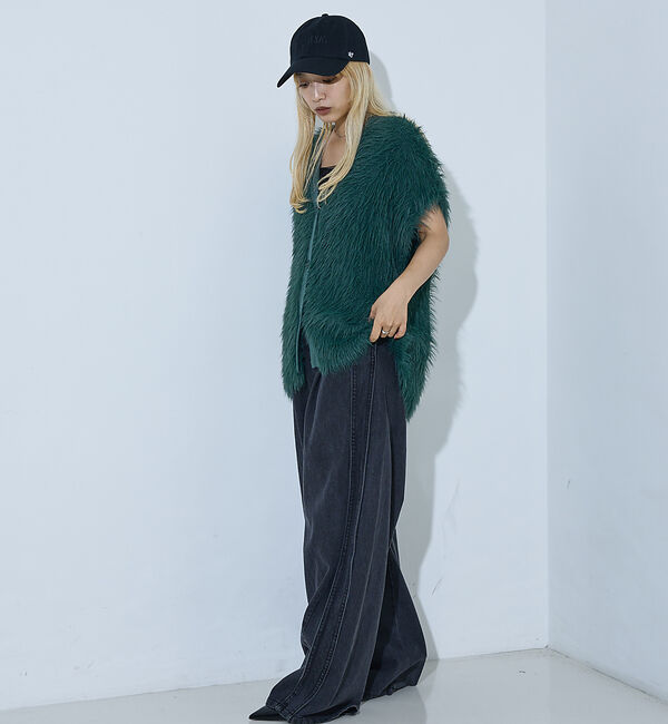 NOMINE「ロング フェザー ニットベスト カーディガン」|ベスト・ジレ|