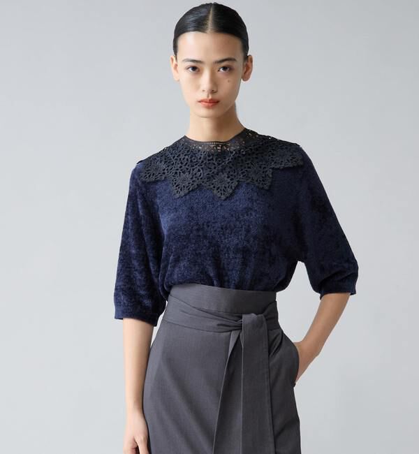 TIARA「レース襟モールニット」|ニット・セーター|ネイビー