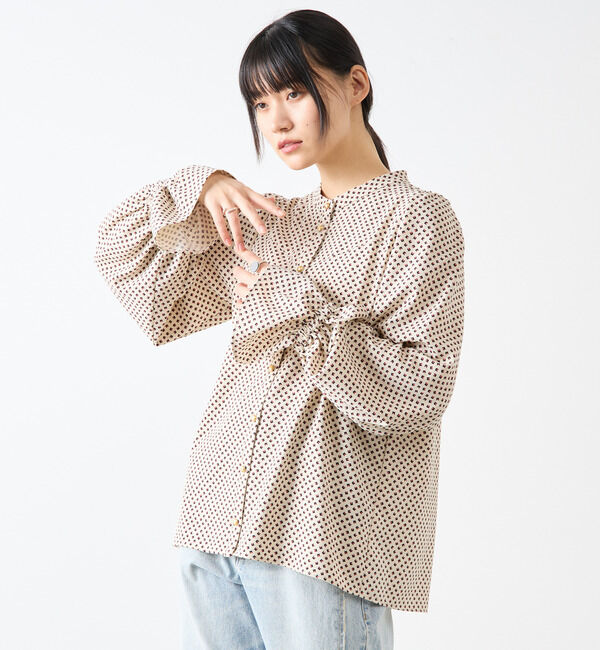 Soffitto「幾何学柄プリントキャンディースリーブブラウス」|シャツ・ブラウス|ベージュ系その他