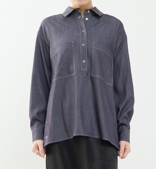 SOFFITTO「サイドスリットデニムシャツ」|シャツ・ブラウス|インディゴブルー
