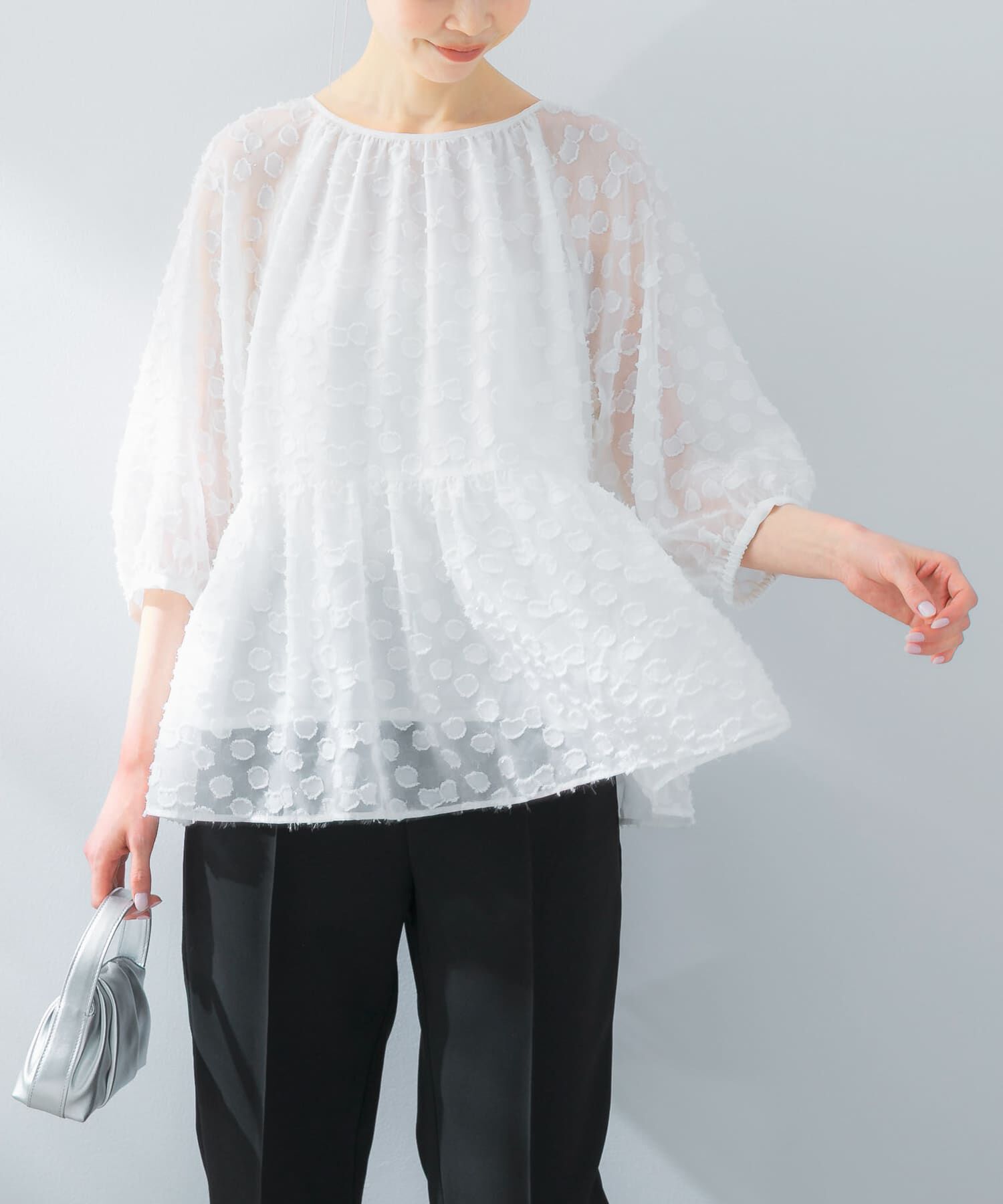 URBAN RESEARCH ROSSO「ラメジャガードペプラムブラウス」|シャツ・ブラウス|