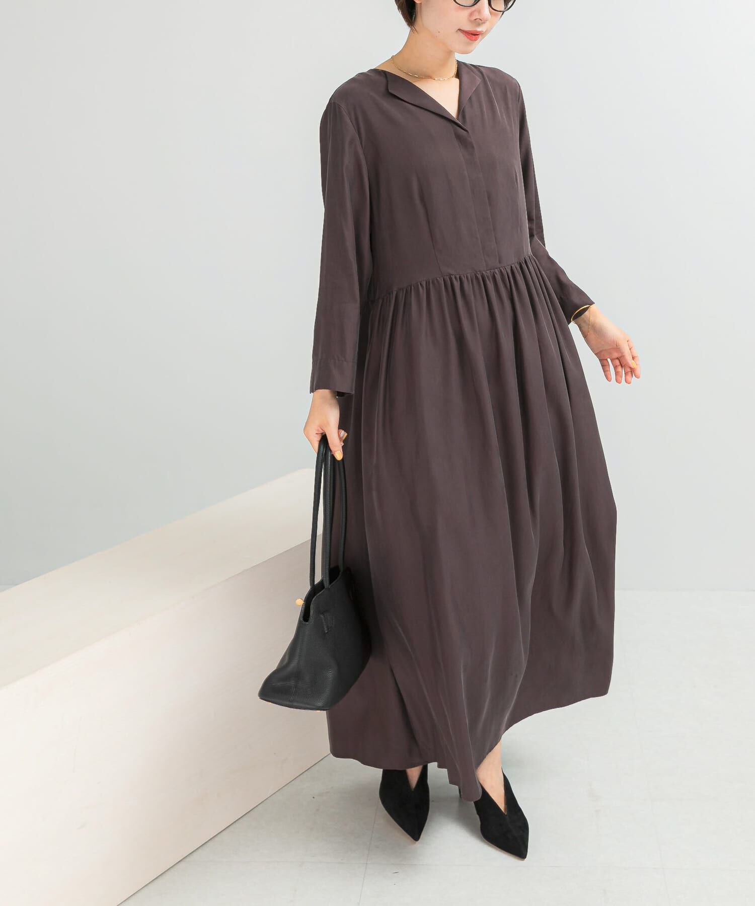 URBAN RESEARCH ROSSO「キュプラ混フィブリルギャザーワンピース」|ワンピース|