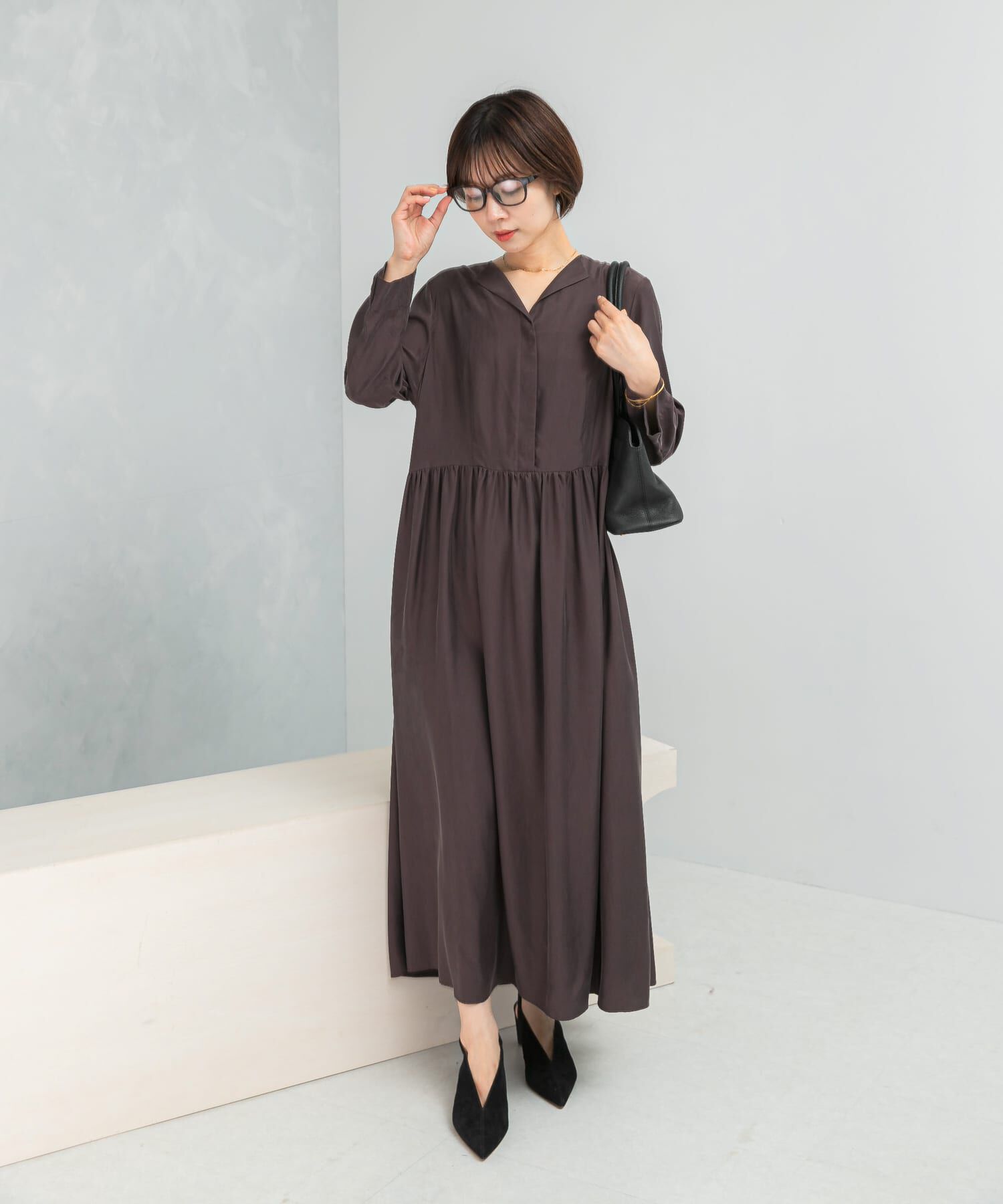 URBAN RESEARCH ROSSO「キュプラ混フィブリルギャザーワンピース」|ワンピース|