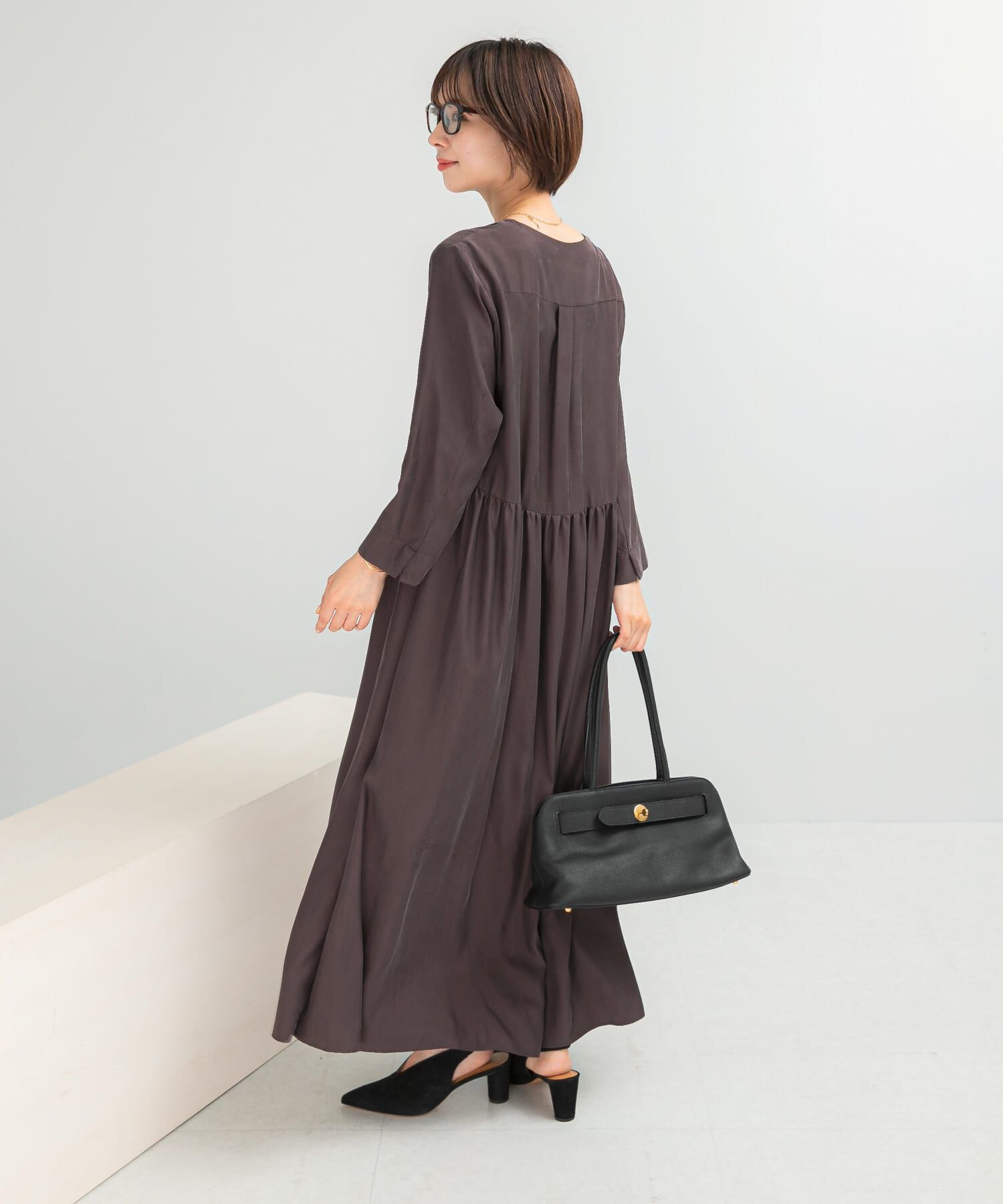 URBAN RESEARCH ROSSO「キュプラ混フィブリルギャザーワンピース」|ワンピース|