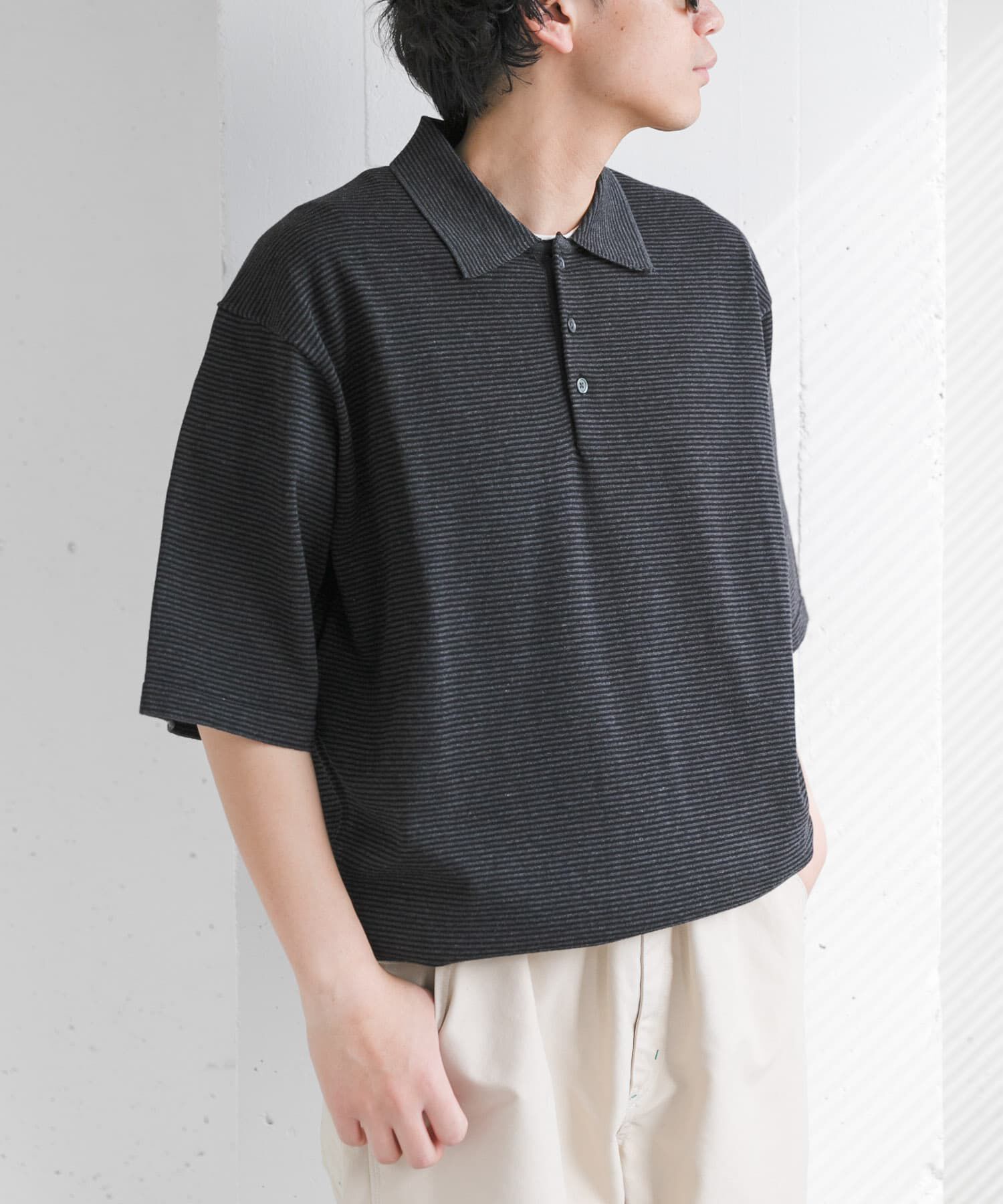 URBAN RESEARCH DOORS「FORK&SPOON　ボーダーショートスリーブニットポロ」|ニット・セーター|