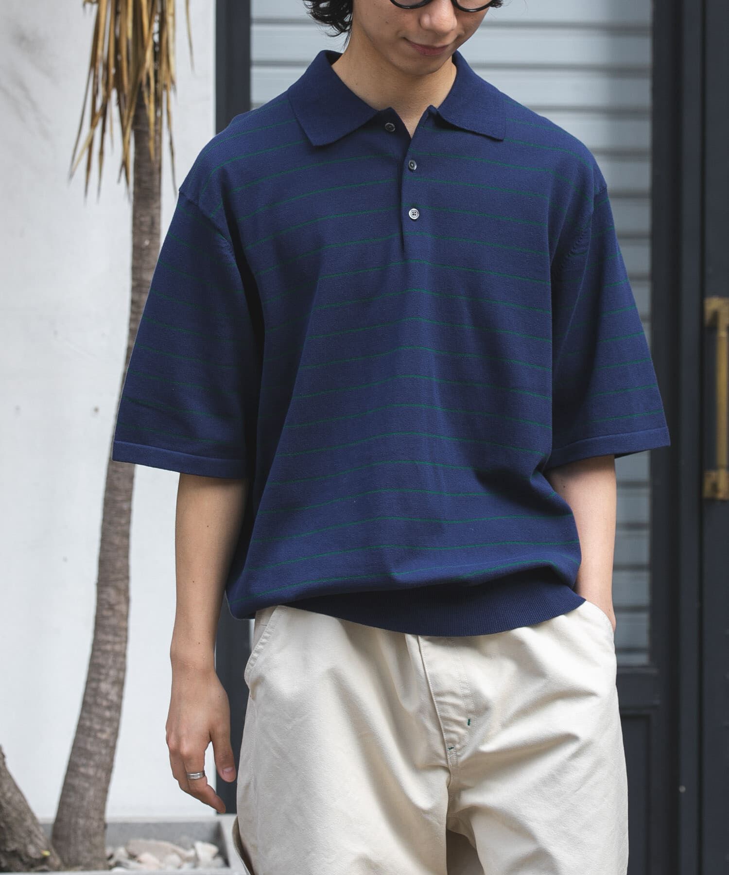 URBAN RESEARCH DOORS「FORK&SPOON　ボーダーショートスリーブニットポロ」|ニット・セーター|