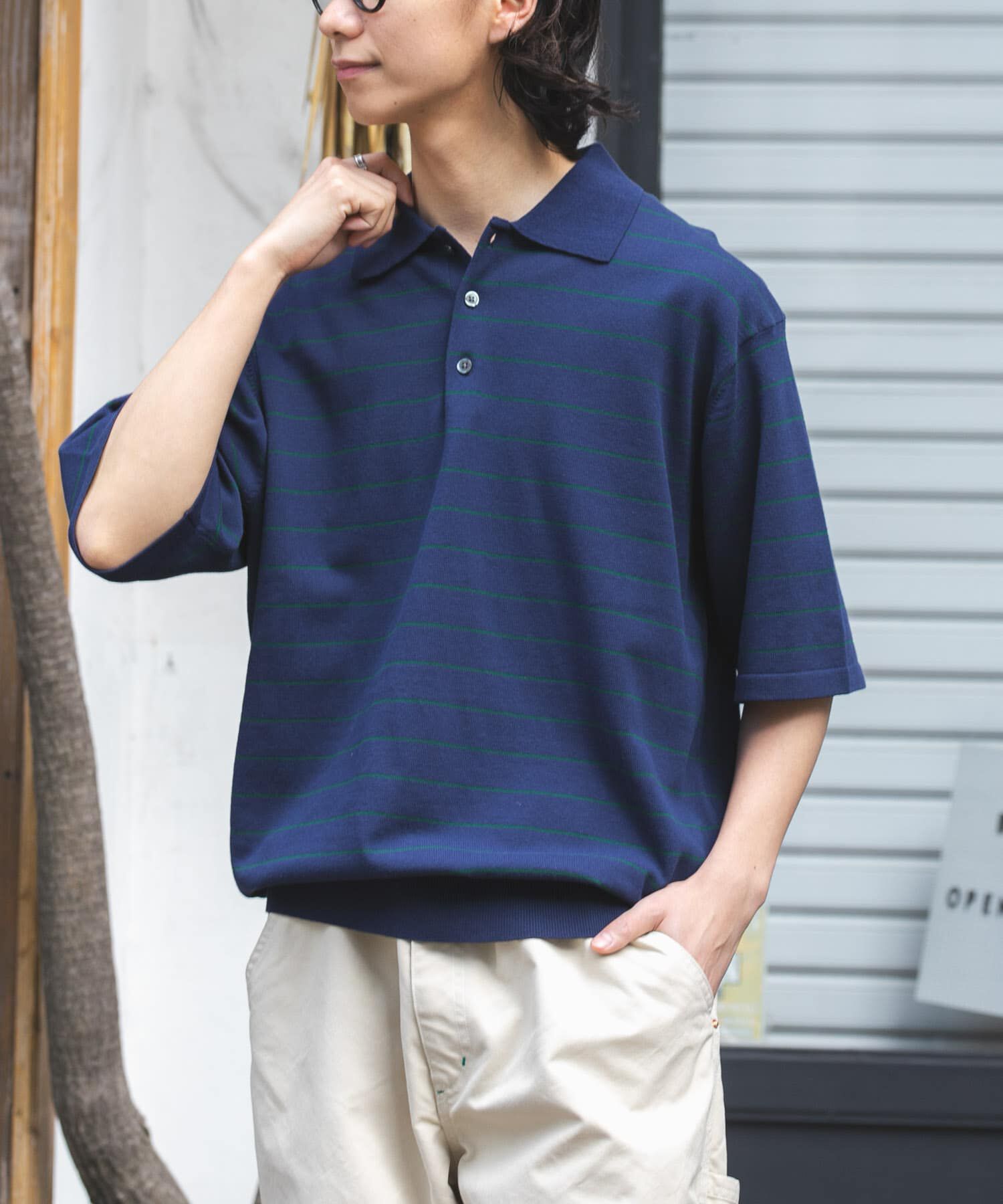 URBAN RESEARCH DOORS「FORK&SPOON　ボーダーショートスリーブニットポロ」|ニット・セーター|