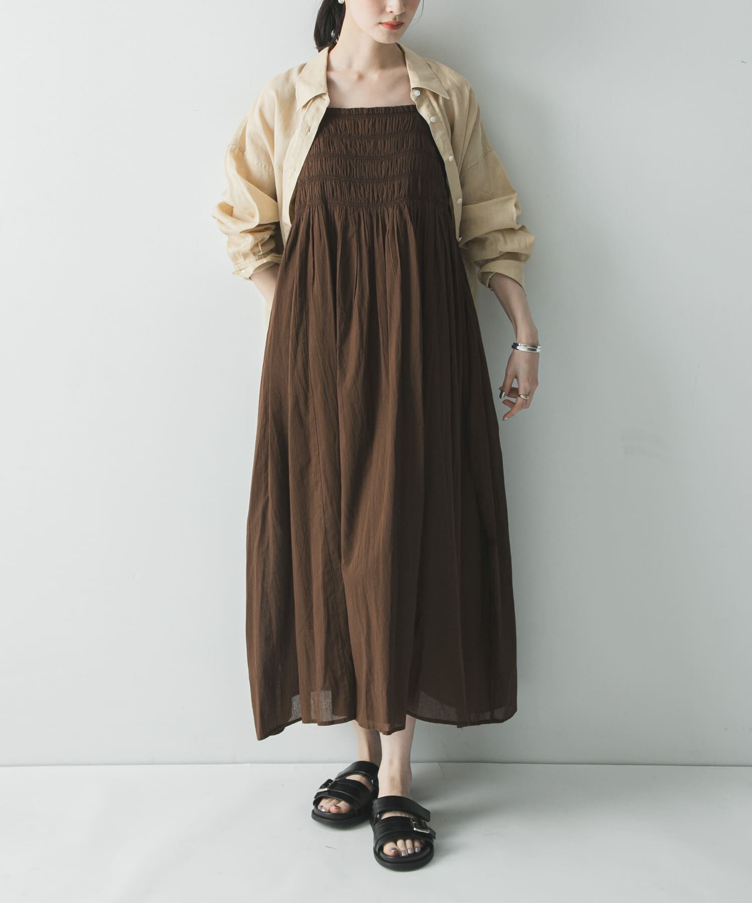 URBAN RESEARCH「コットンギャザーキャミワンピース」|ワンピース|ブラウン