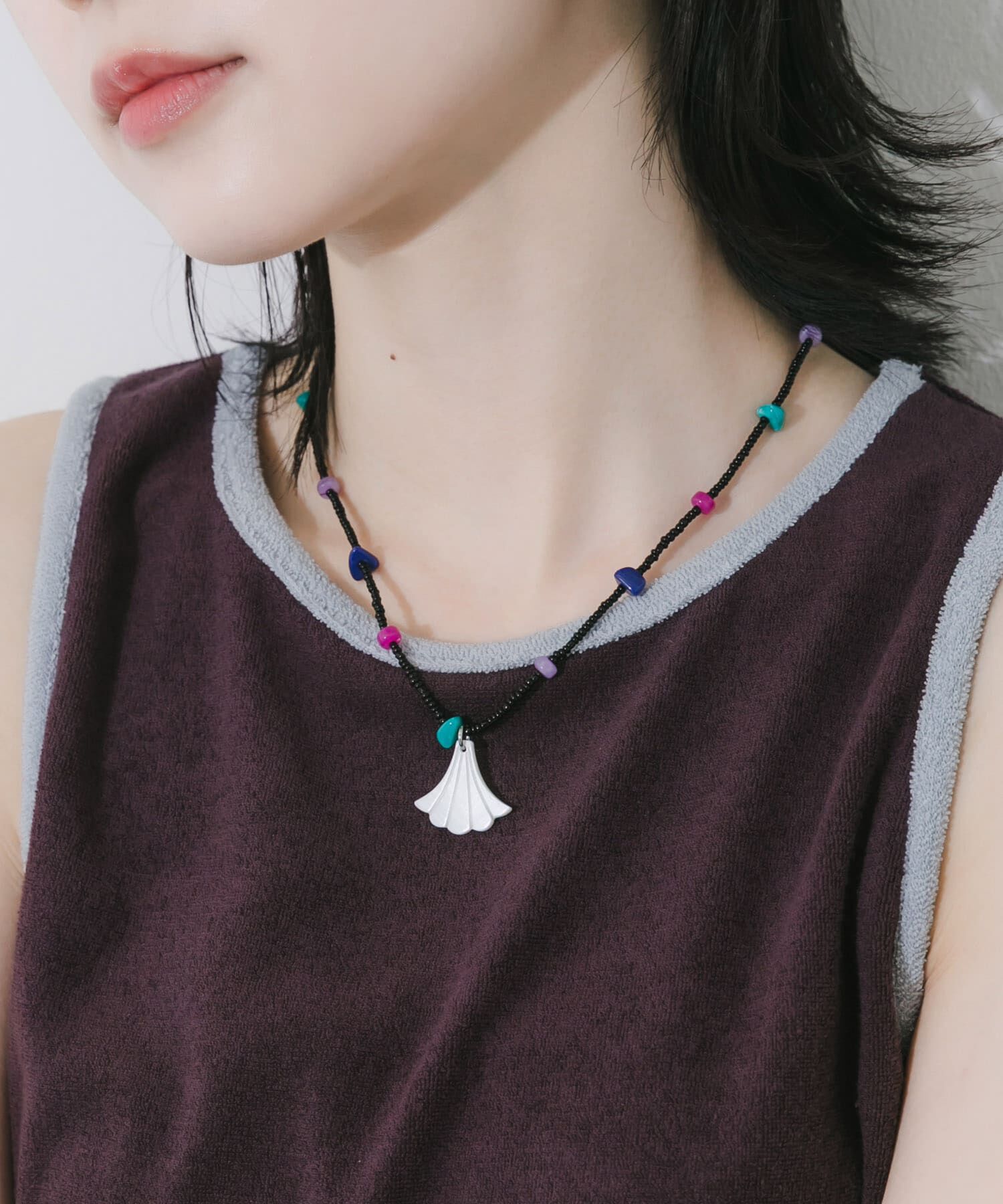 SMELLY「ステンレスシェルモチーフビーズネックレス」|ネックレス|