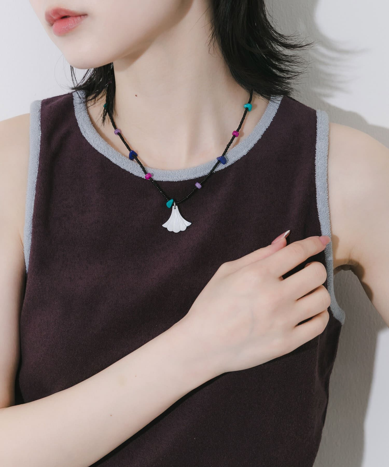 SMELLY「ステンレスシェルモチーフビーズネックレス」|ネックレス|