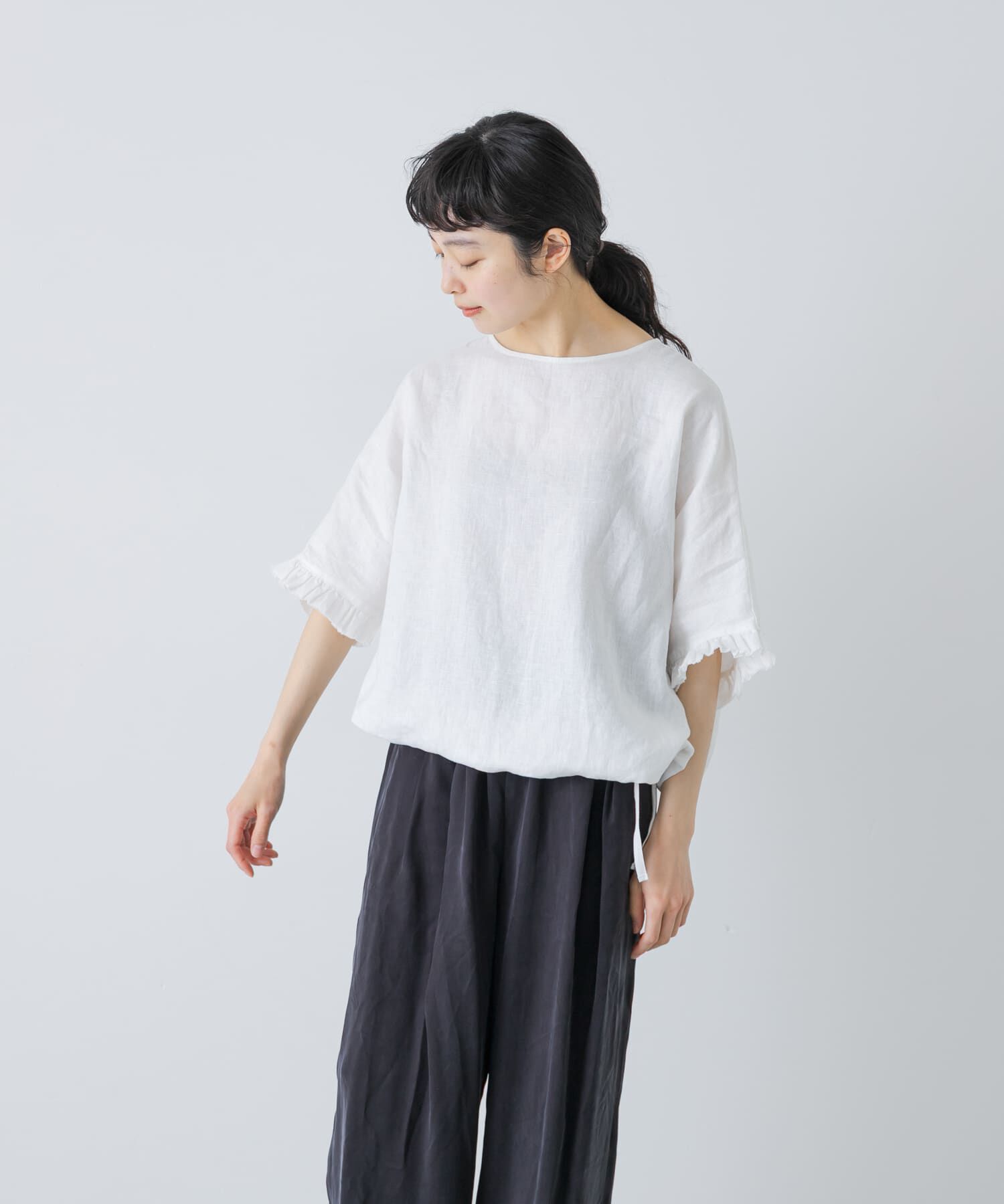 かぐれ「リネンフリルスリーブプルオーバー」|シャツ・ブラウス|