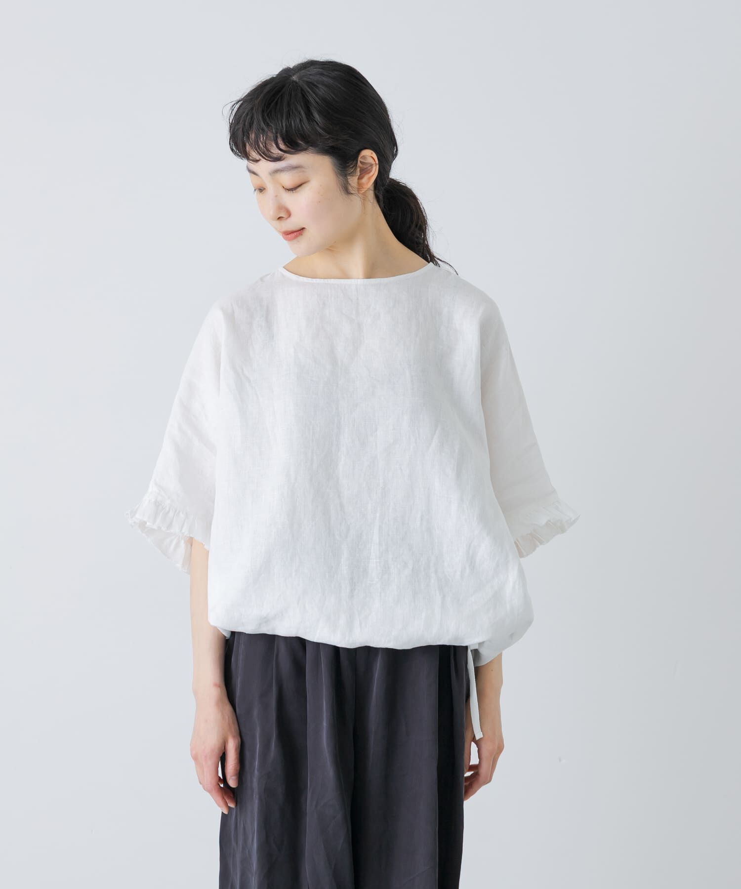 かぐれ「リネンフリルスリーブプルオーバー」|シャツ・ブラウス|