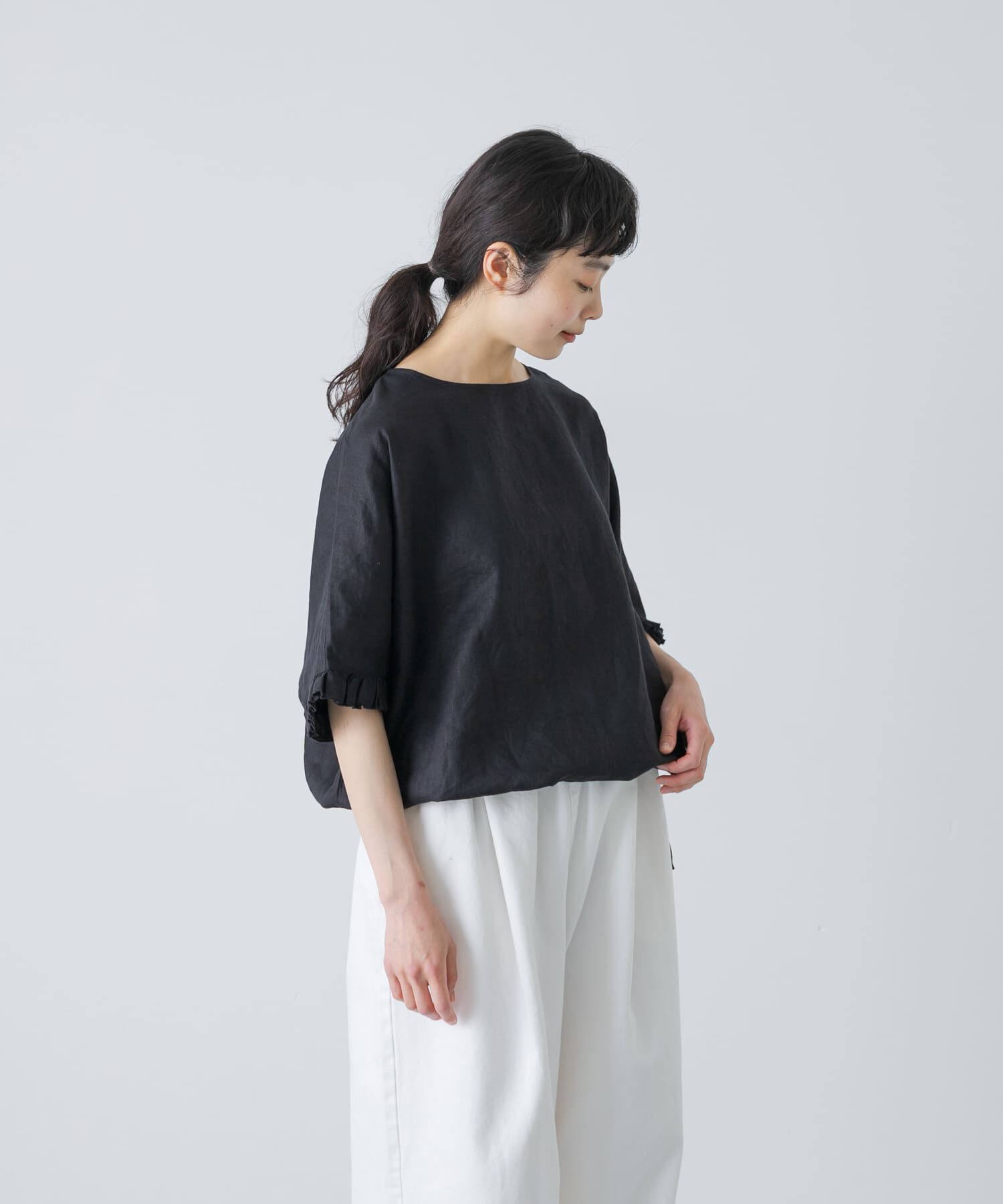 かぐれ「リネンフリルスリーブプルオーバー」|シャツ・ブラウス|