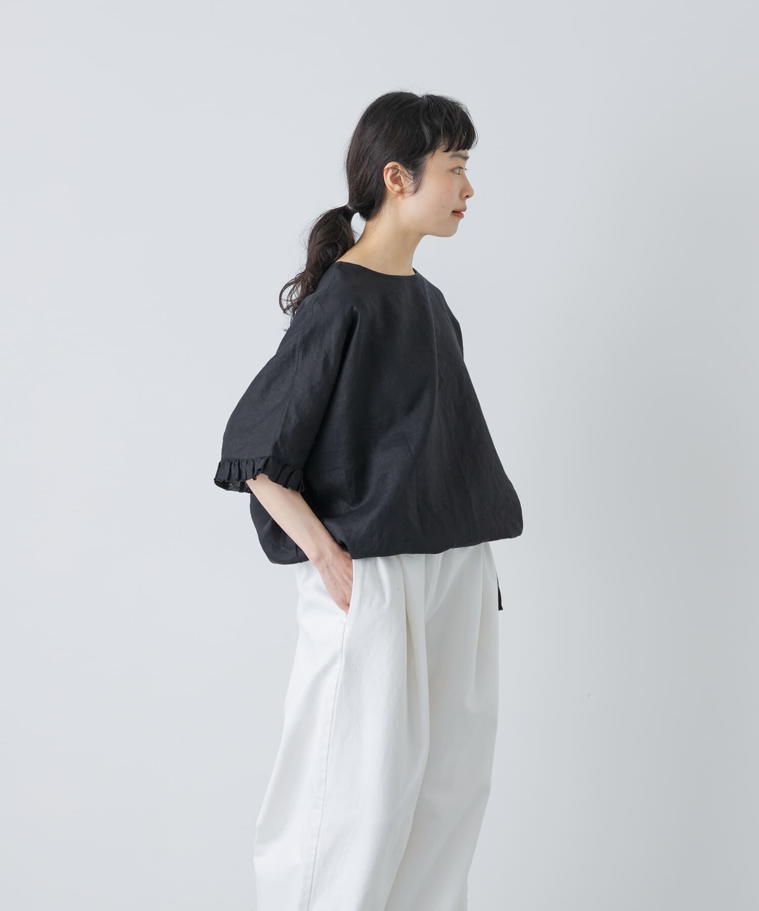 かぐれ「リネンフリルスリーブプルオーバー」|シャツ・ブラウス|