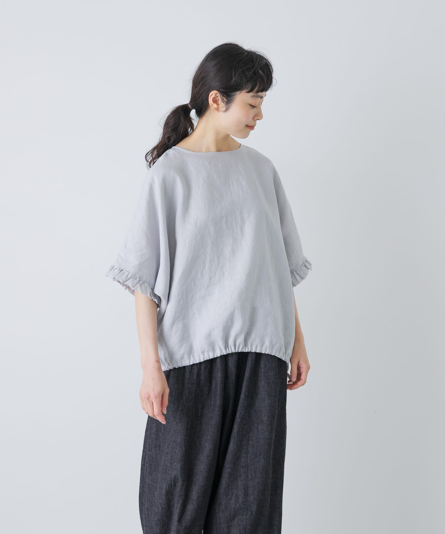 かぐれ「リネンフリルスリーブプルオーバー」|シャツ・ブラウス|