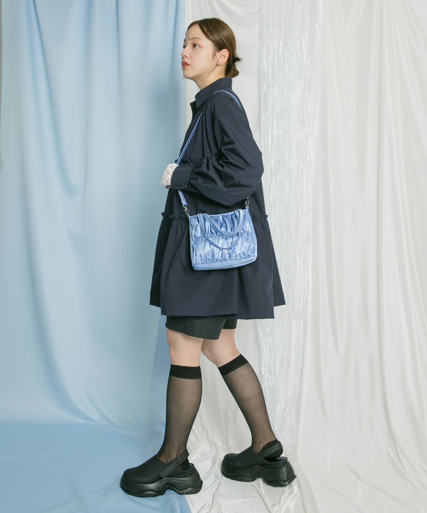  「サテンギャザーハンドBAG」|ハンドバッグ|