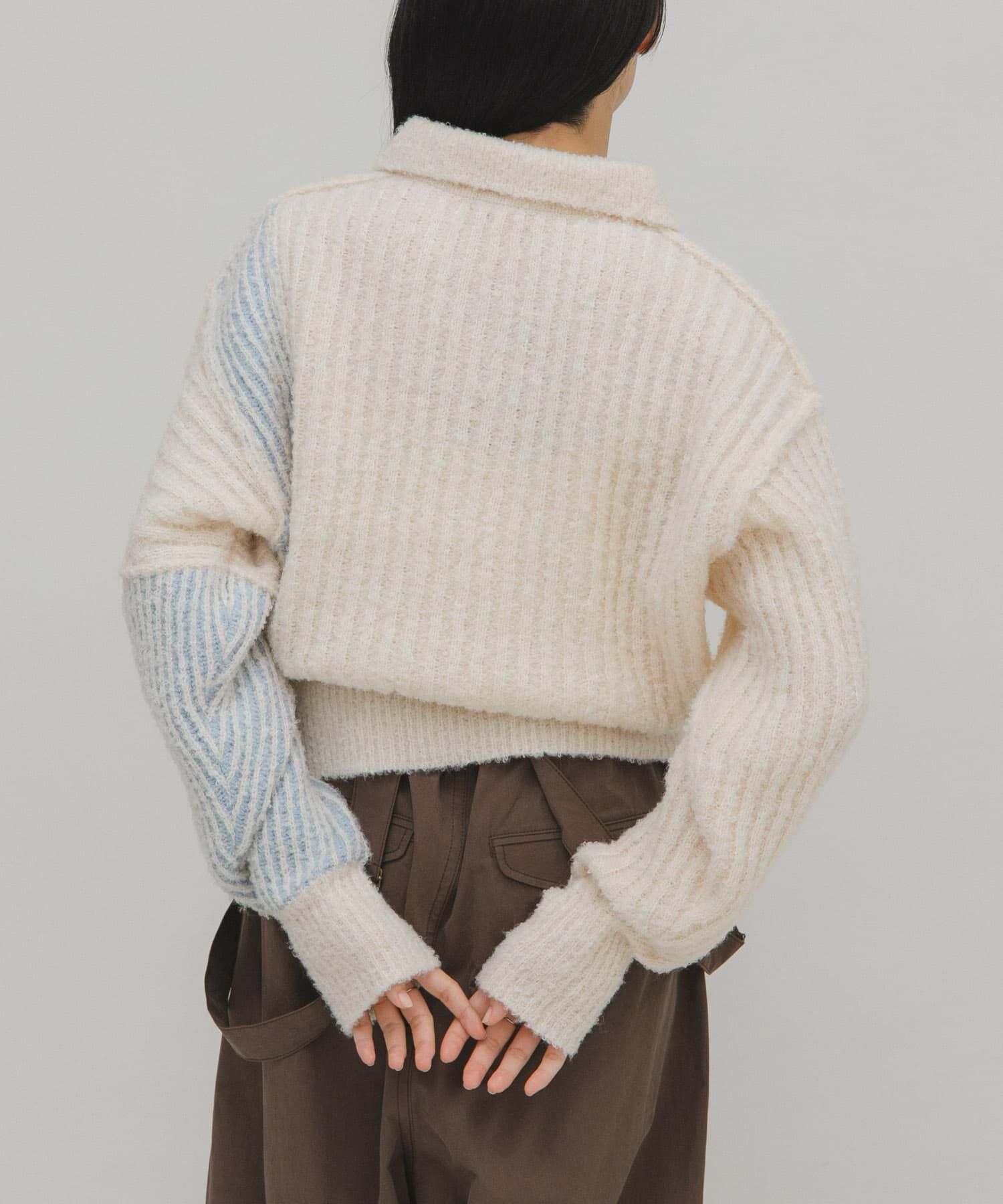  「バイカラーデザインスリーブニット」|ニット・セーター|