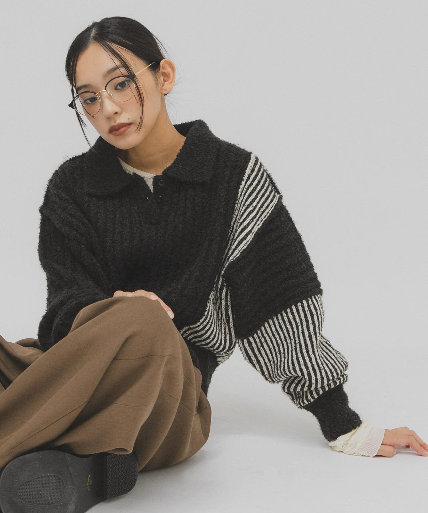  「バイカラーデザインスリーブニット」|ニット・セーター|