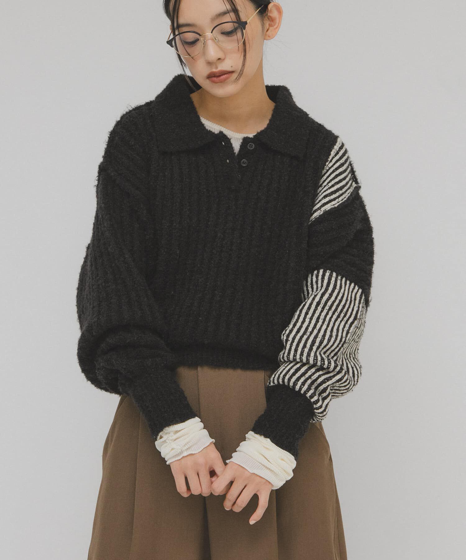  「バイカラーデザインスリーブニット」|ニット・セーター|