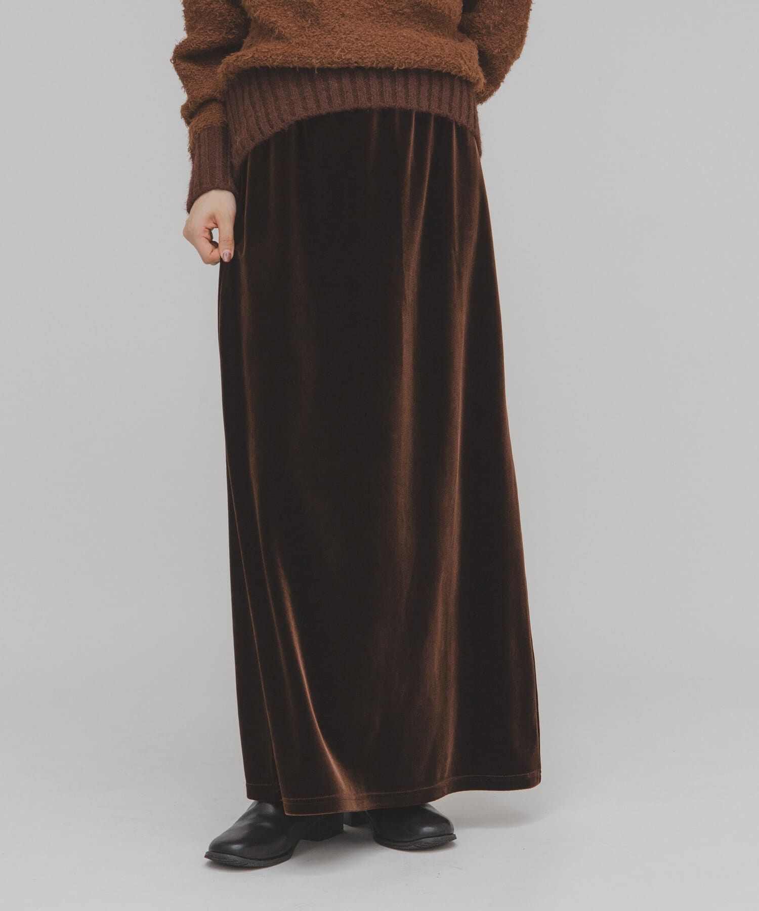  「ベロアナロースカート」|スカート|ブラウン