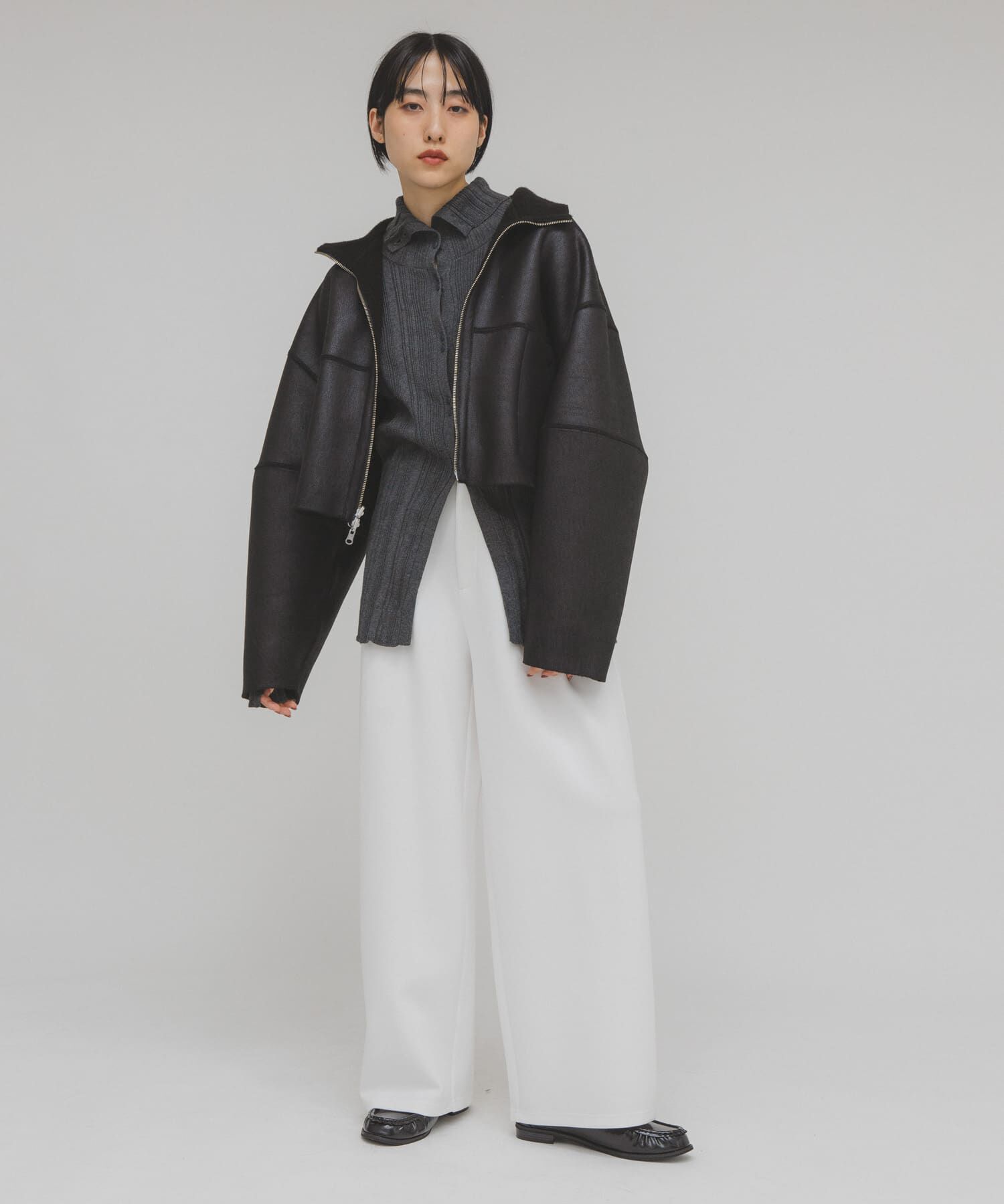  「ボタンアップランダムRIBニット」|ニット・セーター|