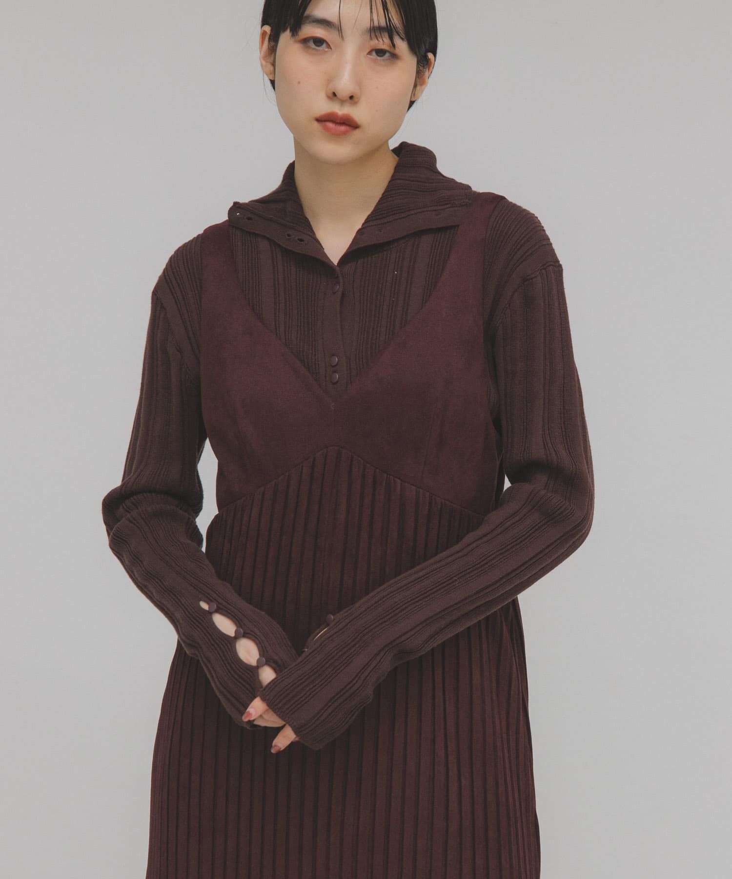  「ボタンアップランダムRIBニット」|ニット・セーター|