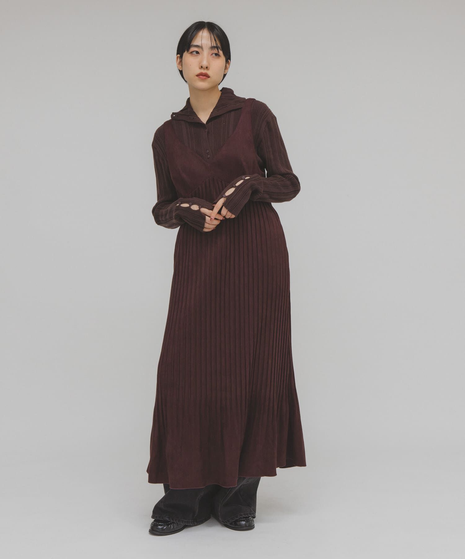  「ボタンアップランダムRIBニット」|ニット・セーター|