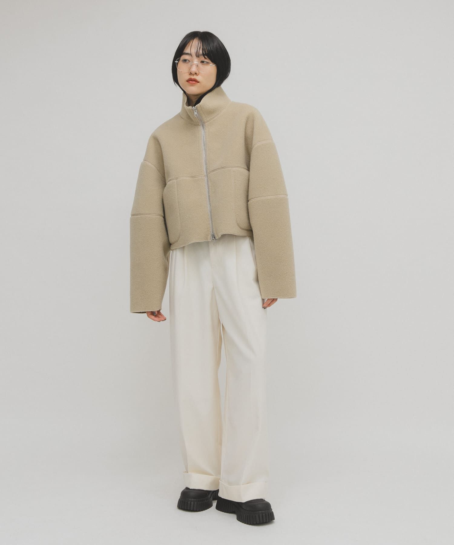  「リバーシブルボアジャケット」|ノーカラーコート|