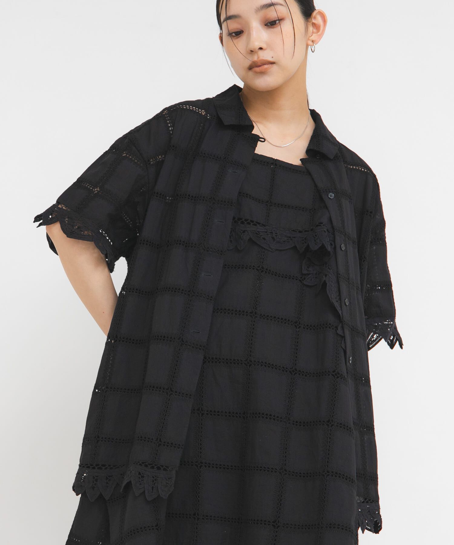  「アイレットエンブロイダリーシャツ」|シャツ・ブラウス|ブラック