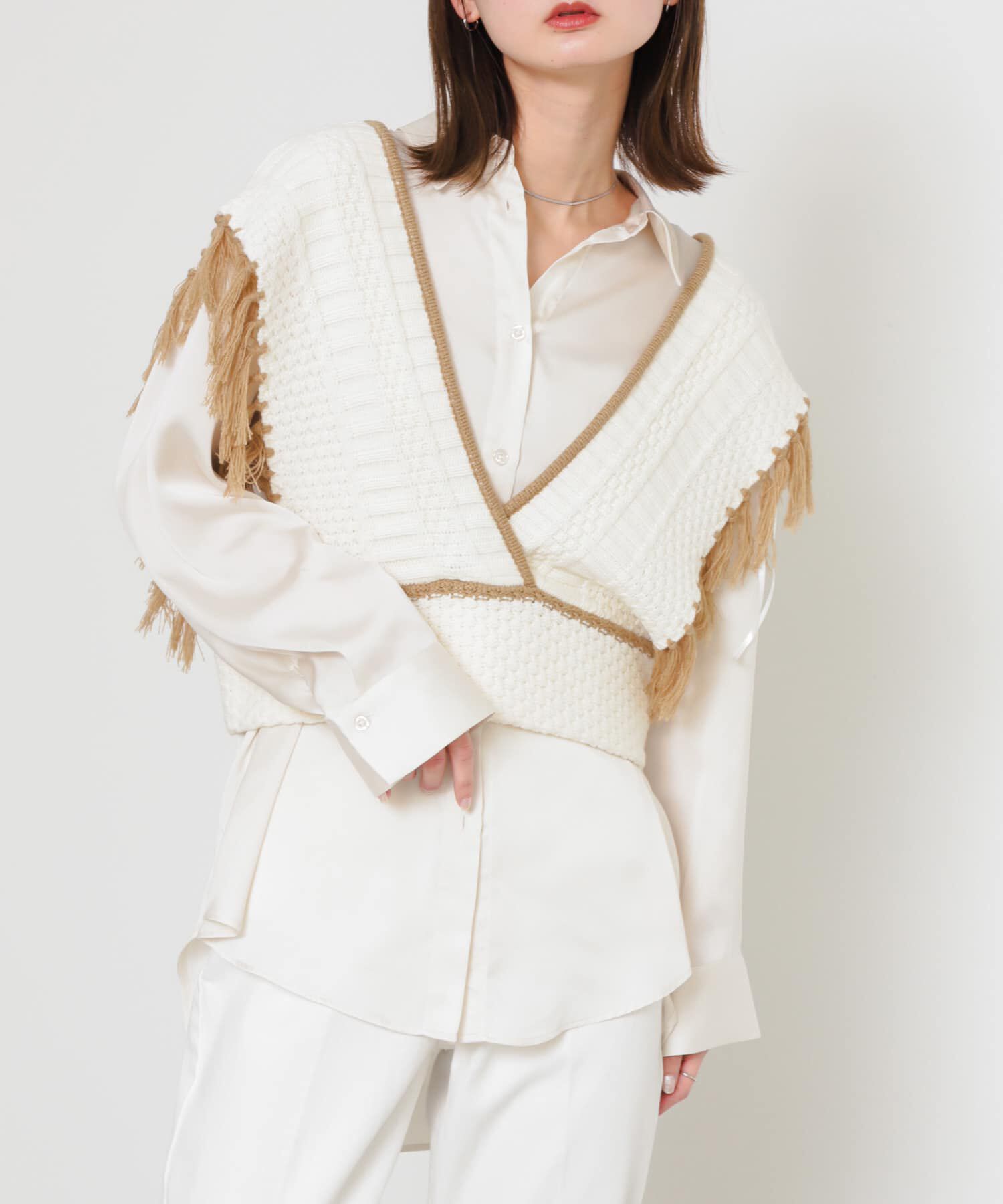 SENSE OF PLACE by URBAN RESEARCH「フリンジニットベスト」|ベスト・ジレ|