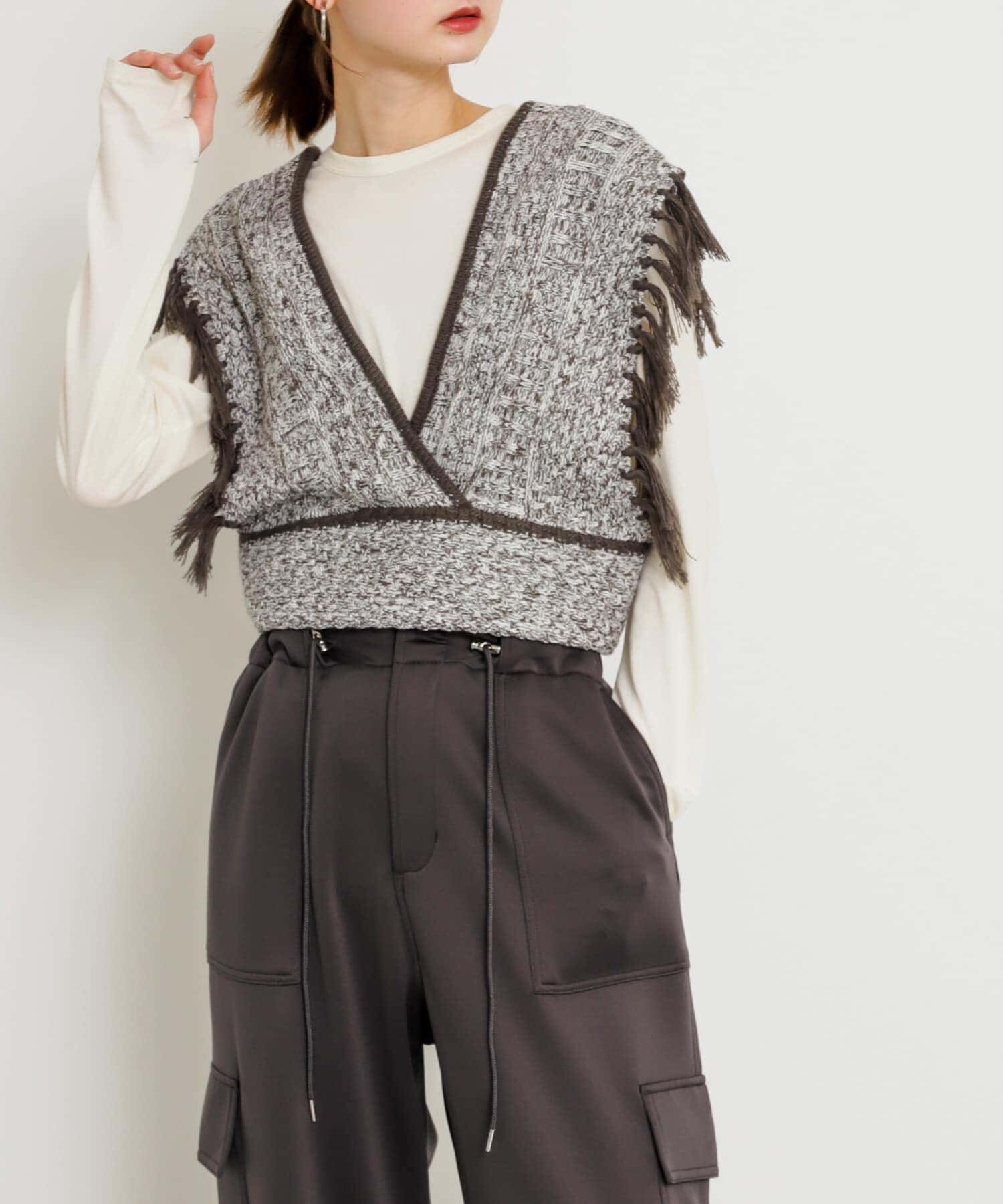 SENSE OF PLACE by URBAN RESEARCH「フリンジニットベスト」|ベスト・ジレ|