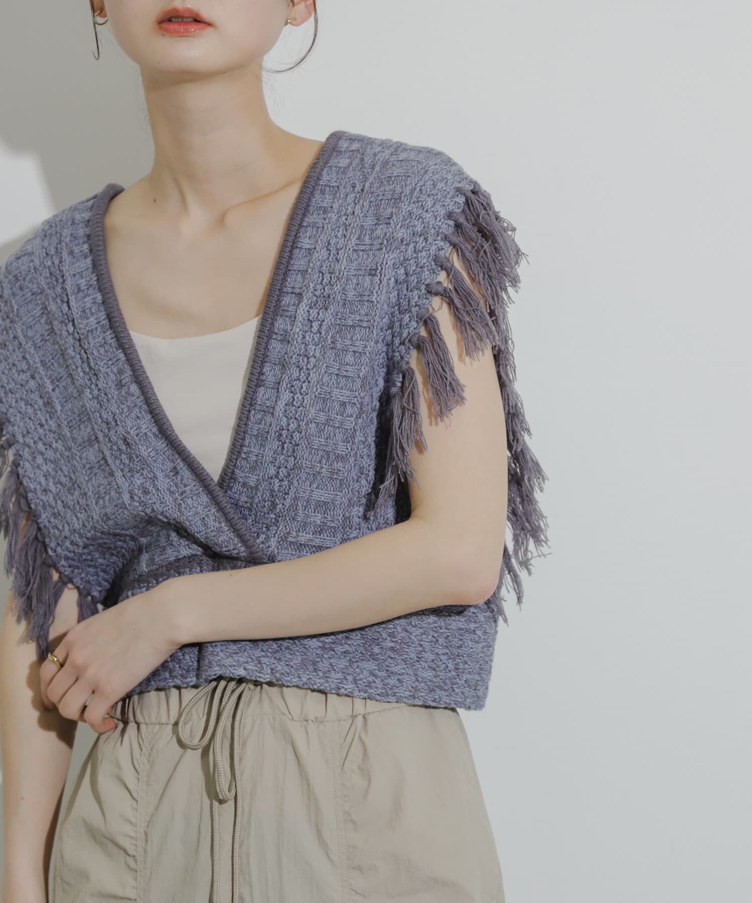 SENSE OF PLACE by URBAN RESEARCH「フリンジニットベスト」|ベスト・ジレ|