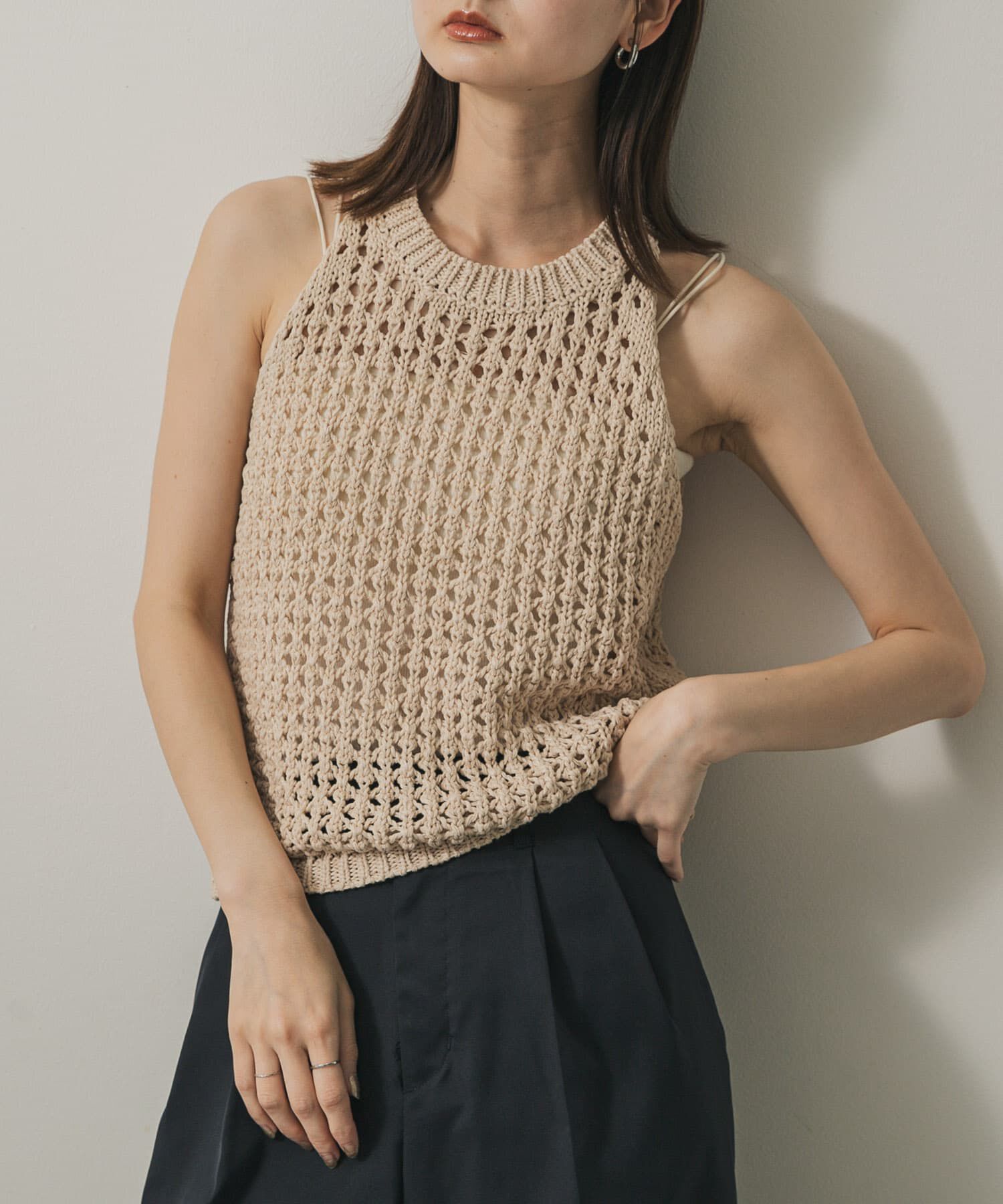 SENSE OF PLACE by URBAN RESEARCH「メッシュアメスリセーター」|ニット・セーター|ライトベージュ