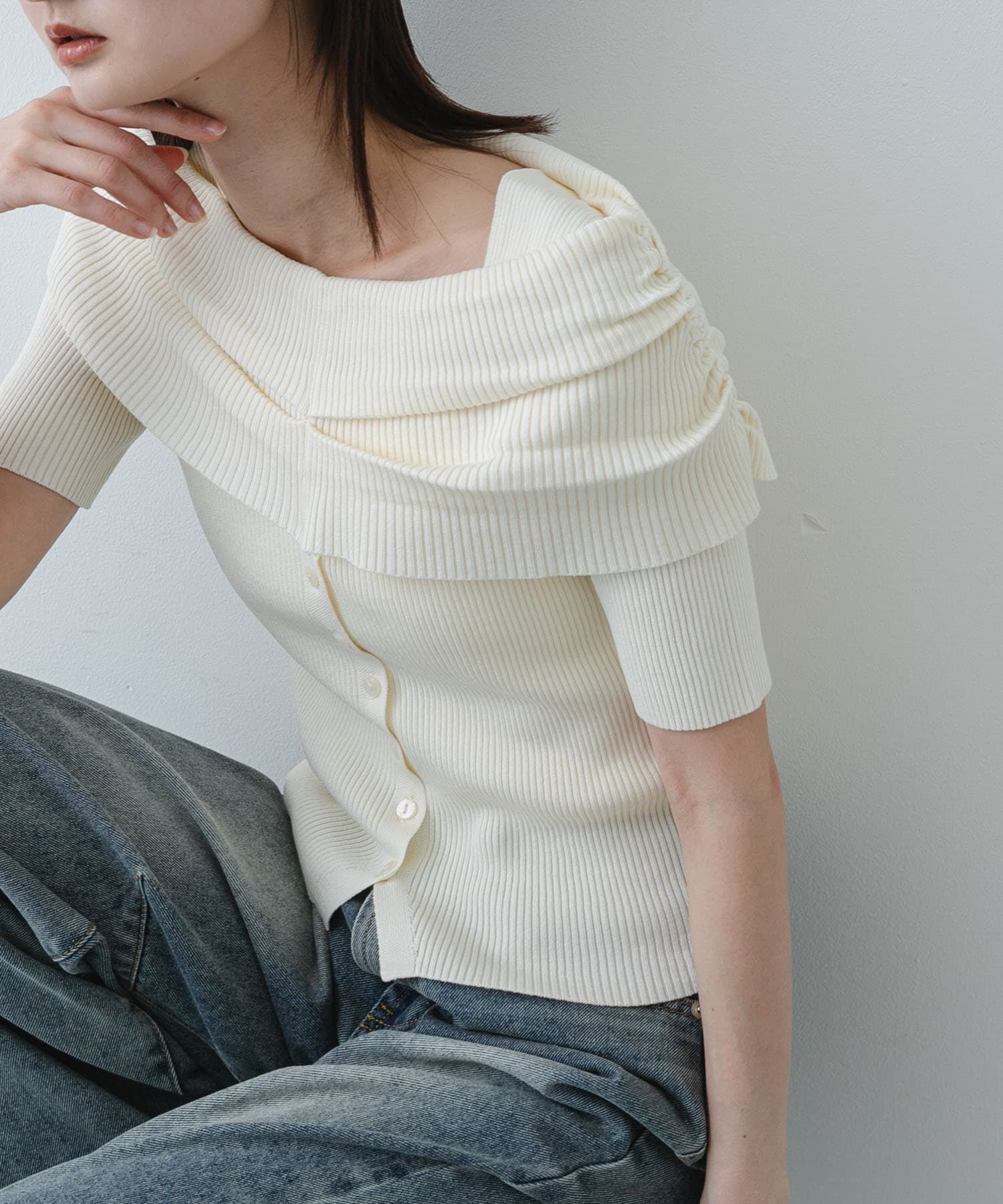 SENSE OF PLACE by URBAN RESEARCH「『洗濯可』オフショルリブセーター(半袖)」|ニット・セーター|アイボリー