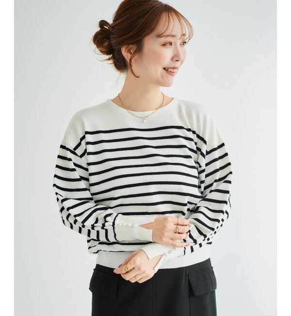 le.coeur blanc「パールスリーブニットプルオーバー」|ニット・セーター|オフ／柄