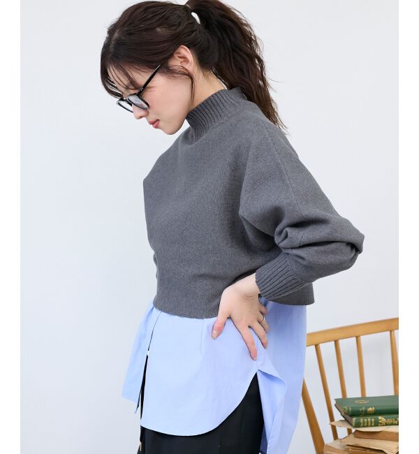  「《手洗い可能》3WAYハイネックレイヤードニット」|ニット・セーター|グレー