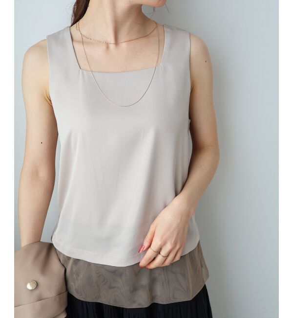  「サテン&times;スムース 裾チュールタンク」|タンクトップ|