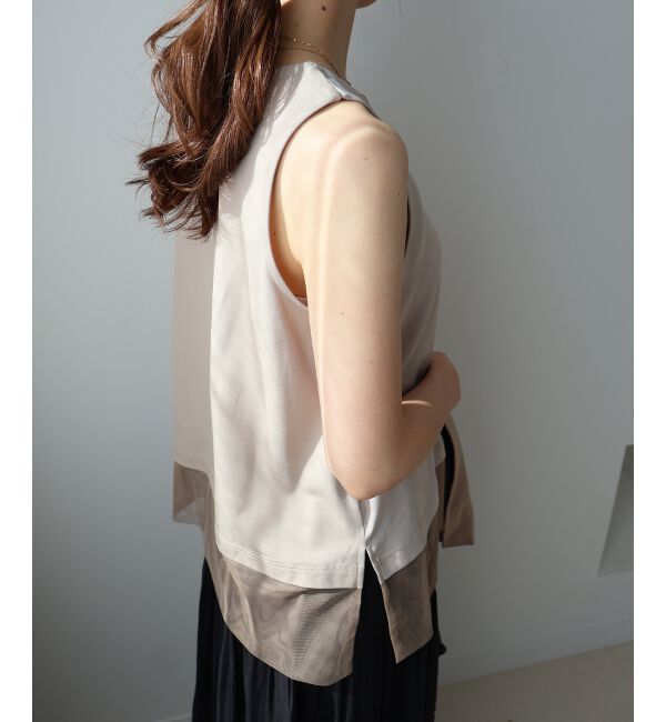  「サテン&times;スムース 裾チュールタンク」|タンクトップ|