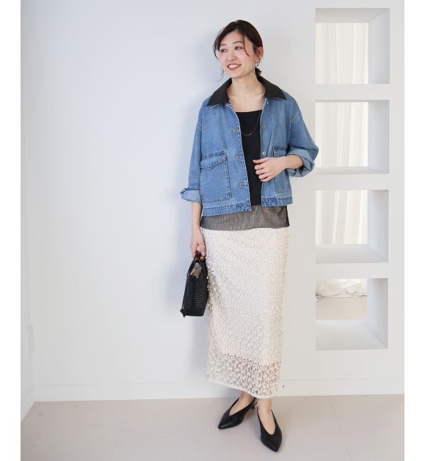  「サテン&times;スムース 裾チュールタンク」|タンクトップ|