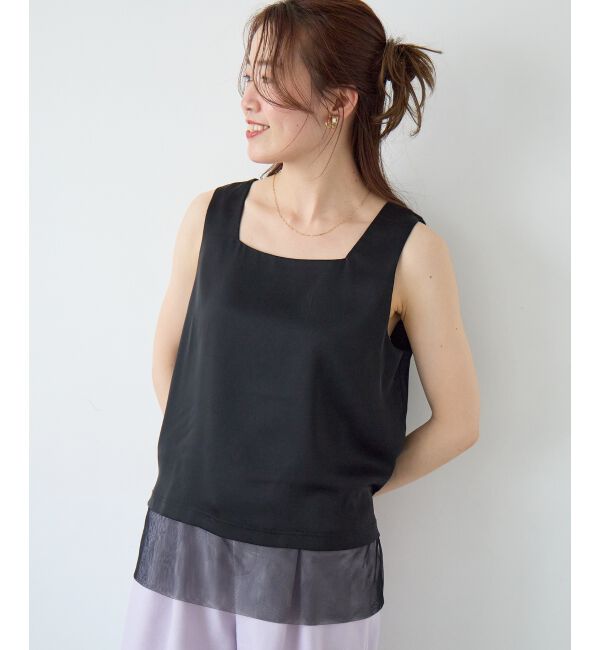  「サテン&times;スムース 裾チュールタンク」|タンクトップ|