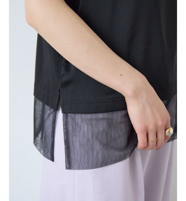  「サテン&times;スムース 裾チュールタンク」|タンクトップ|