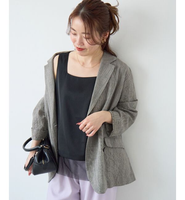  「サテン&times;スムース 裾チュールタンク」|タンクトップ|ブラック