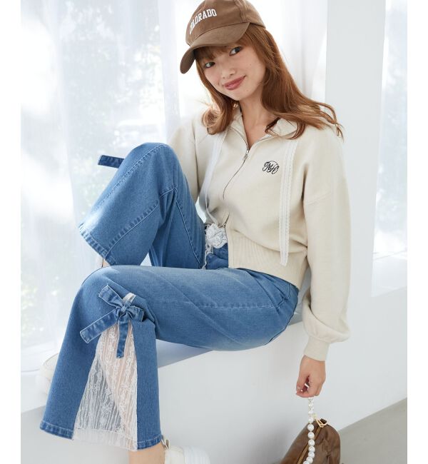  「◎レースベルトセット裾リボンデニム」|デニム|