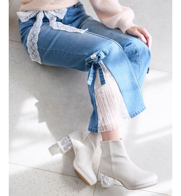  「◎レースベルトセット裾リボンデニム」|デニム|