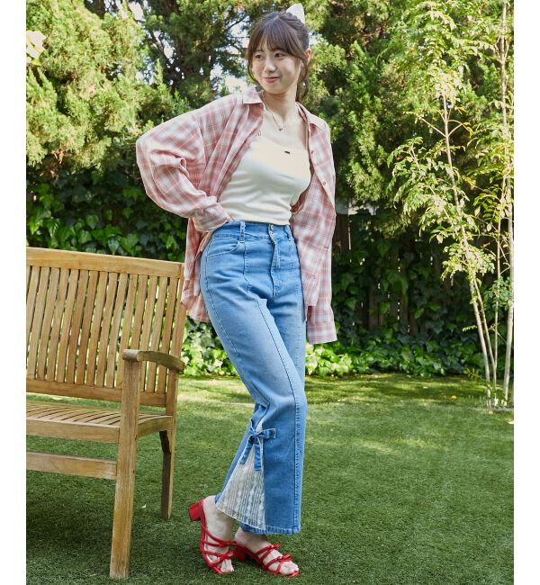  「◎レースベルトセット裾リボンデニム」|デニム|