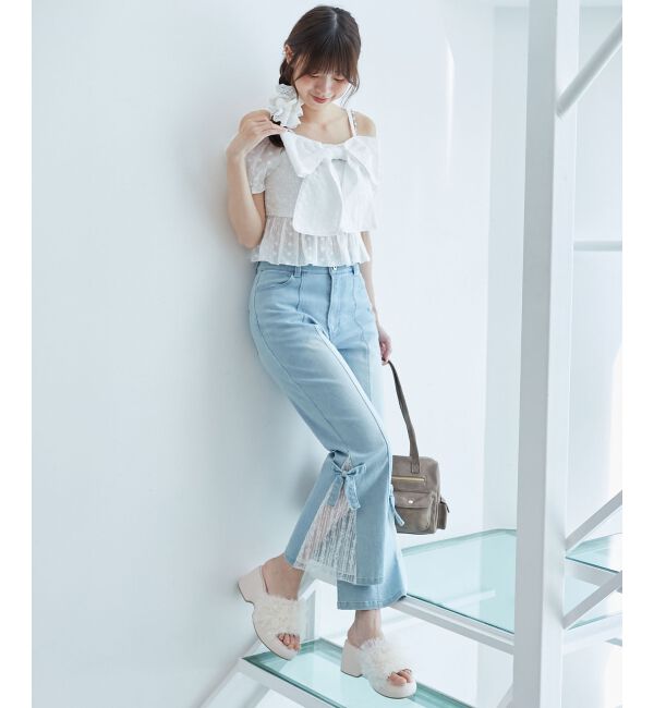  「◎レースベルトセット裾リボンデニム」|デニム|