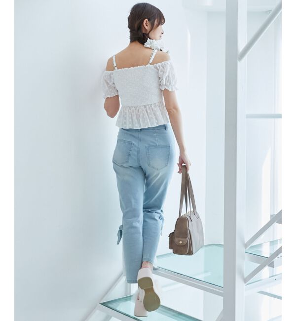  「◎レースベルトセット裾リボンデニム」|デニム|