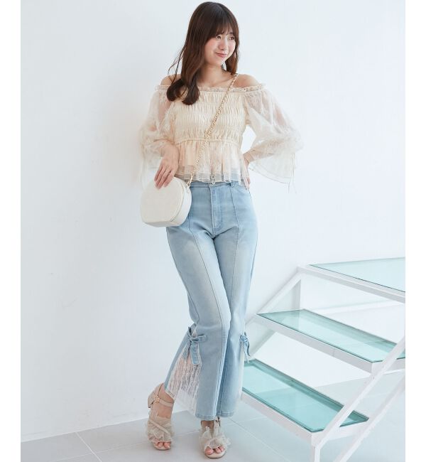  「◎レースベルトセット裾リボンデニム」|デニム|