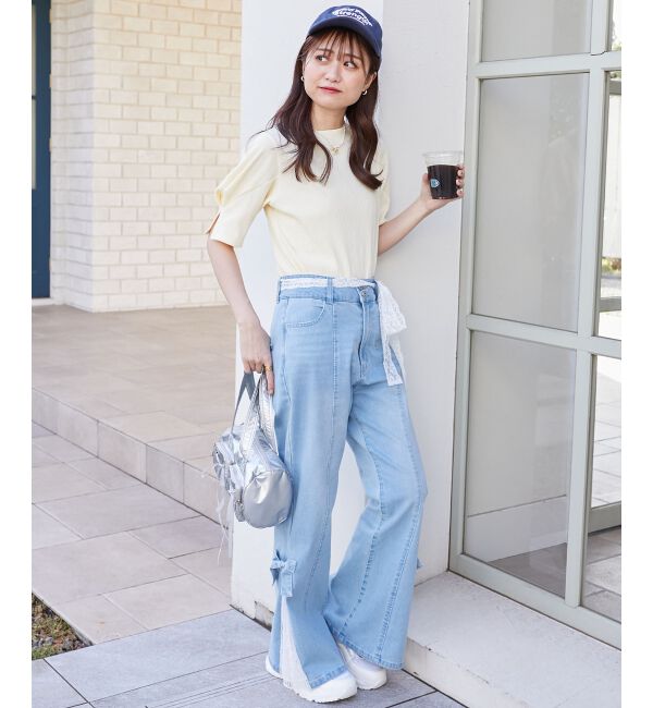  「◎レースベルトセット裾リボンデニム」|デニム|